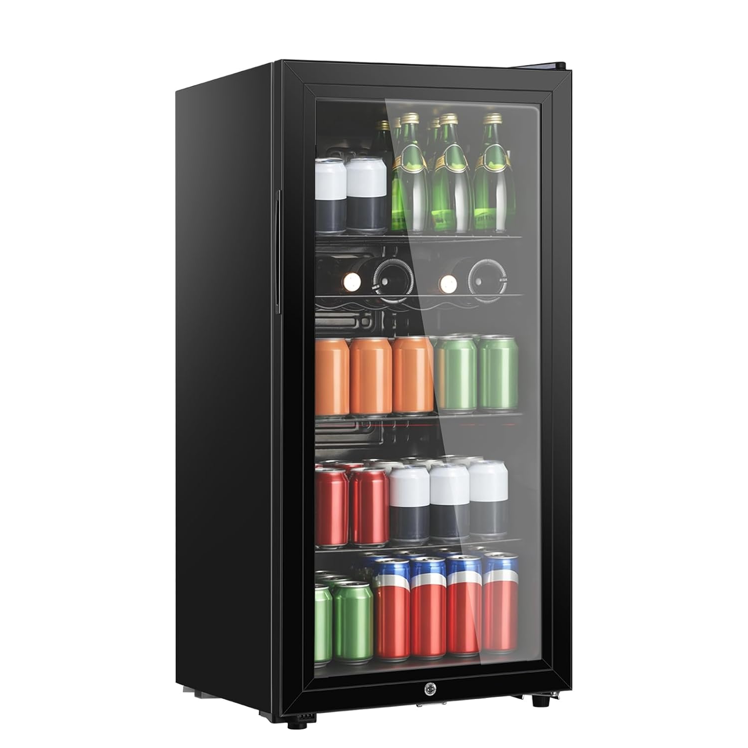 Wine Beer Cooler Fridge - ตู้เย็นเครื่องดื่มขนาด 4.5 คิวบิกฟุต, ตู้เย็นขนาดเล็กพร้อมประตูกระจกสำหรับเบียร์ โซดา ไวน์,