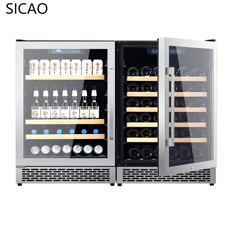 Wine Beer Cooler Fridge - ตู้แช่ไวน์และเบียร์แบบ 2 ประตู พร้อมหน้าต่างกระจก ตู้แช่เครื่องดื่มแบบติดตั้งในตัว สำหรับครัว