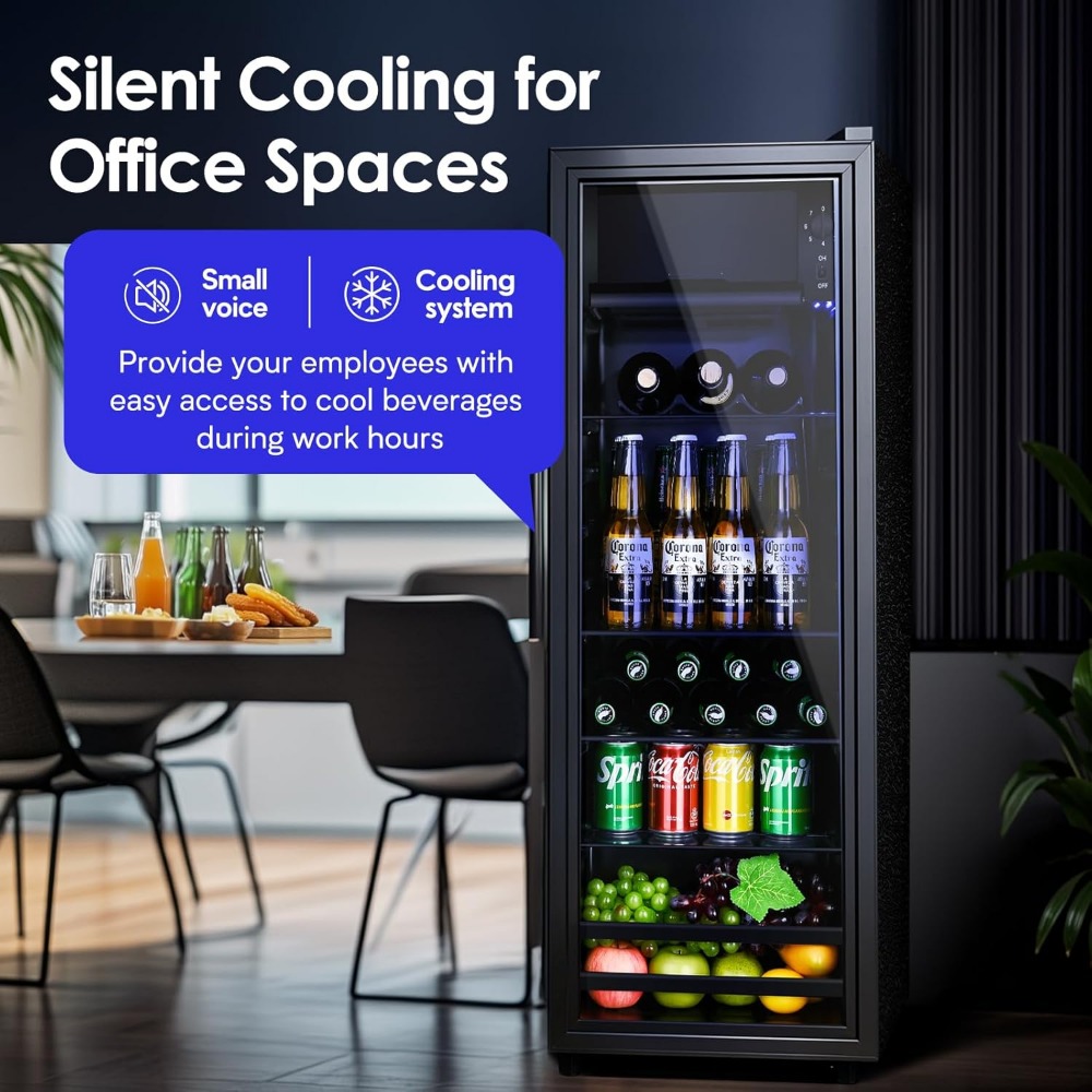Wine Beer Cooler Fridge - ตู้แช่เครื่องดื่มขนาดเล็ก, ตู้เย็นเครื่องดื่ม 4.5 คิวบิกฟุต, ตู้เย็นมินิพร้อมช่องแช่แข็งและประตูกระจกสำหรับโซดา เบียร์