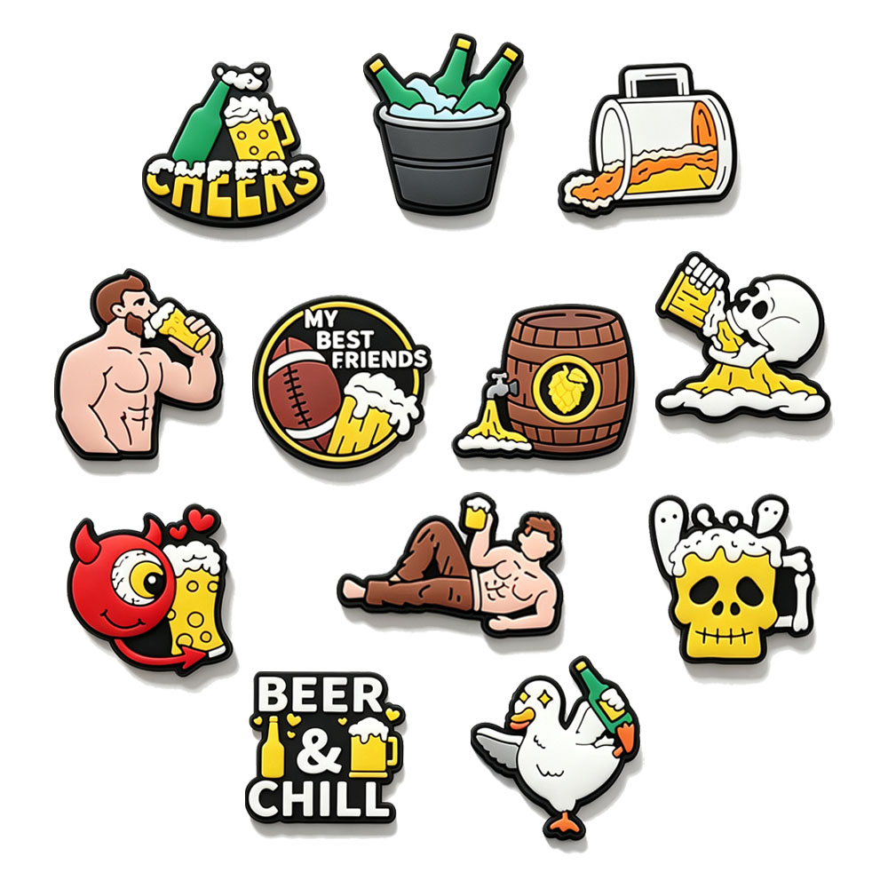 Wine Beer Best - จิ๊บติดรองเท้าธีมเบียร์สุดฮา ลายการ์ตูนเป็ดโครงกระดูก แก้วไวน์ สำหรับรองเท้า Croc ของขวัญฮาโลวีนที่ดีที่สุด